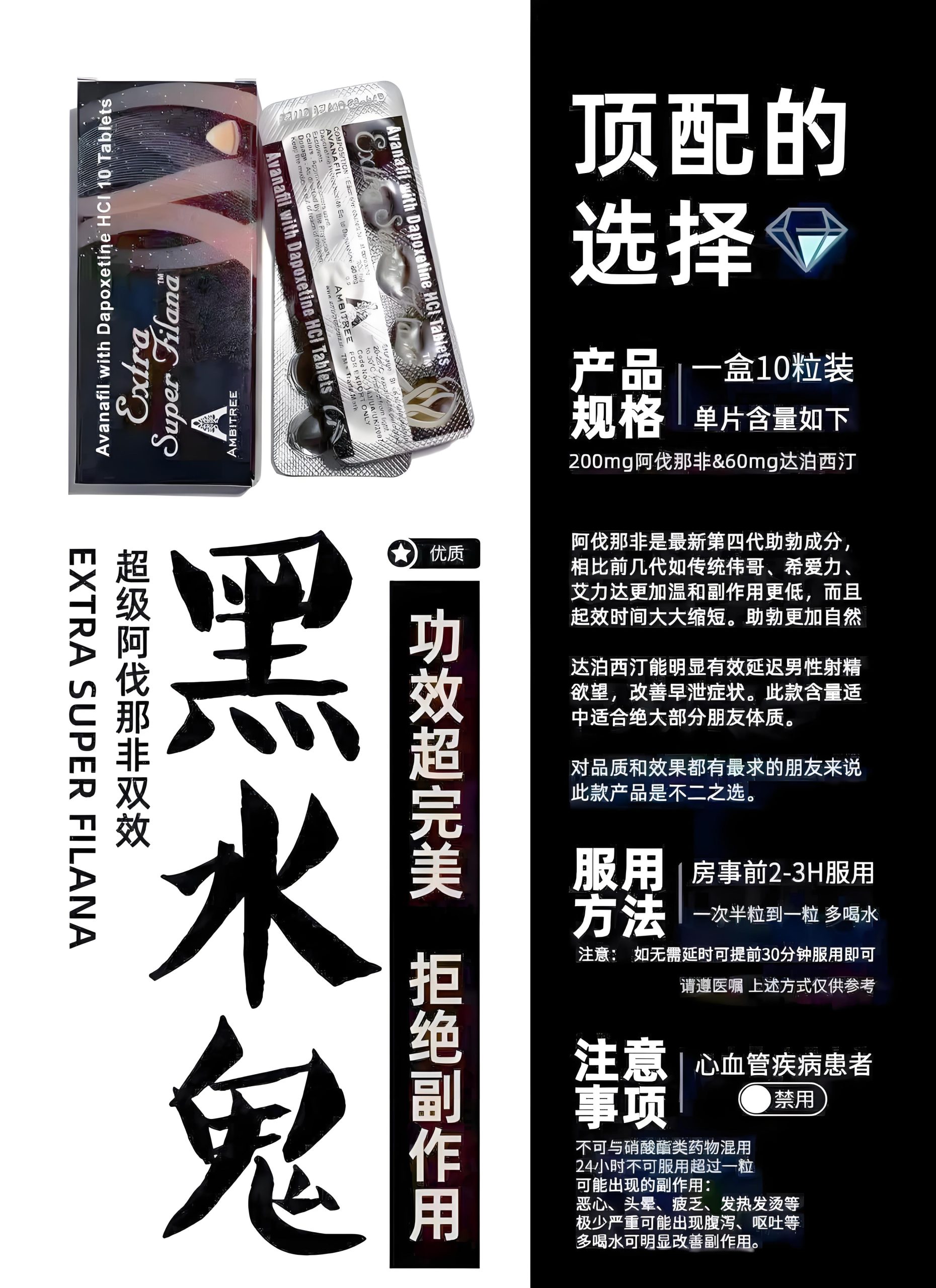 黑水鬼双效片 阿伐那非200mg+达泊西汀60mg - 图片 3